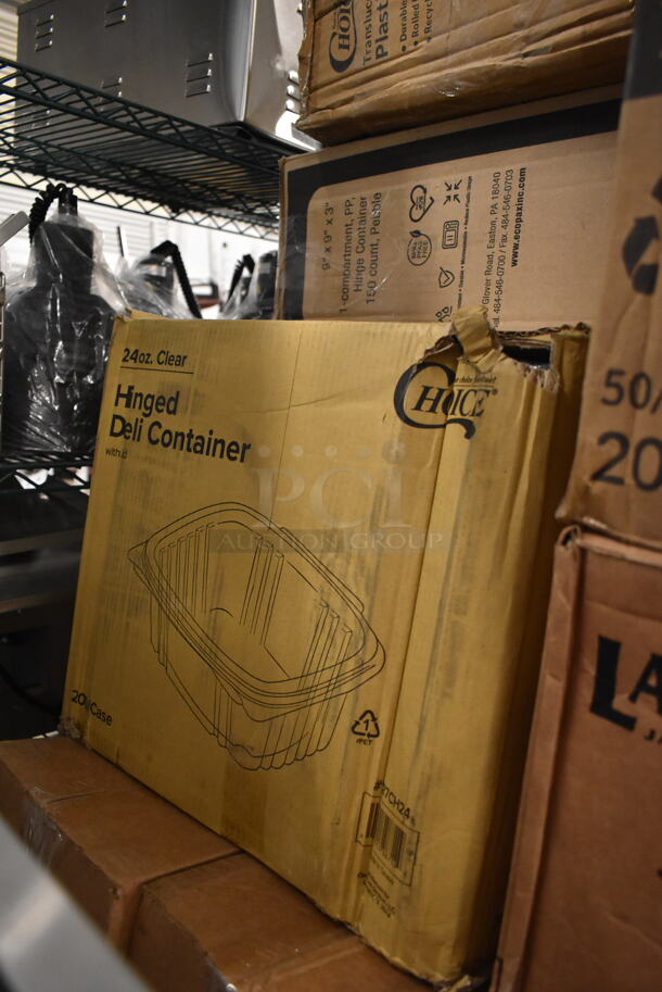 PALLET LOT of 26 BRAND NEW Boxes Including 966TALLFLDN Choice Kraft Natural Tall-Fold 6" x 13" Dispenser Napkin - 8000/Case, 966UDEB oneUp Napkins, 3 Boxes 127CH24 Choice 24 oz. Clear RPET Hinged Deli Container - 200/Case, 795PTOKFT2 Choice 7 3/4" x 5 1/2" x 2" Kraft Microwavable Folded Paper #2 Take-Out Container - 200/Case, 4 Box Lavex Jumbo Toilet Paper, Acopa Pepper Mill, 500TW16 Choice 16 oz. Translucent Tall Thin Wall Plastic Cold Cup - 1000/Case, 2 Box 1504381M Carnival King 6" x 3/4" x 6 1/2" Large Foil Hamburger / Sandwich Bag - 1000/Case. 26 Times Your Bid! - Image 8 of 11