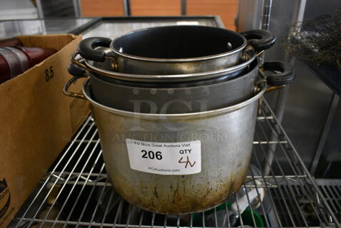 4 Various Metal Stock Pots. Includes 12x8x4.5. 4 Times Your Bid!