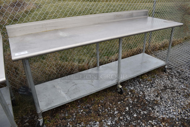 Stainless Steel Table w/ Back Splash and Under Shelf on Commercial Casters. 96x30x41