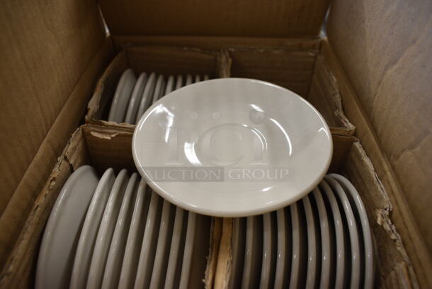 30 BRAND NEW IN BOX! White Ceramic Saucers. 4.75x4.75x1. 30 Times Your Bid!