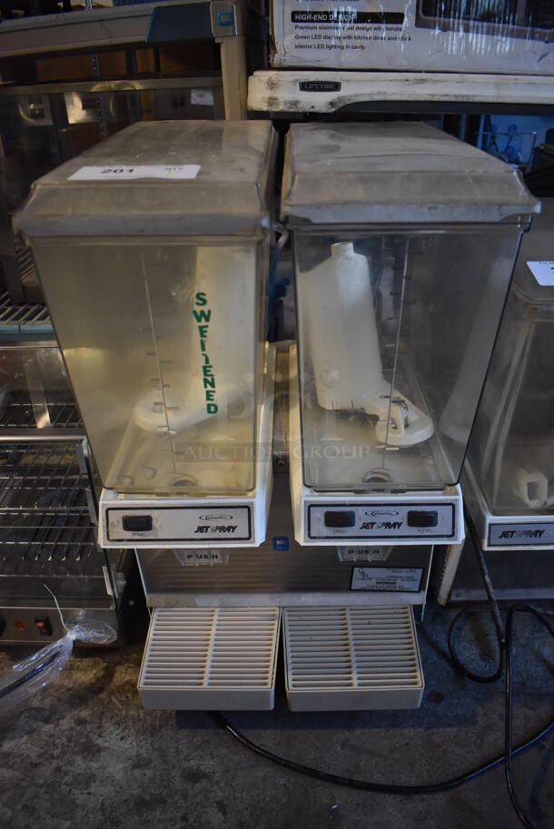 Jetspray JT20 Metal Commercial Countertop 2 Hopper Refrigerated Beverage Machine. 120 Volts, 1 Phase. 16x18x27. Tested and Working!