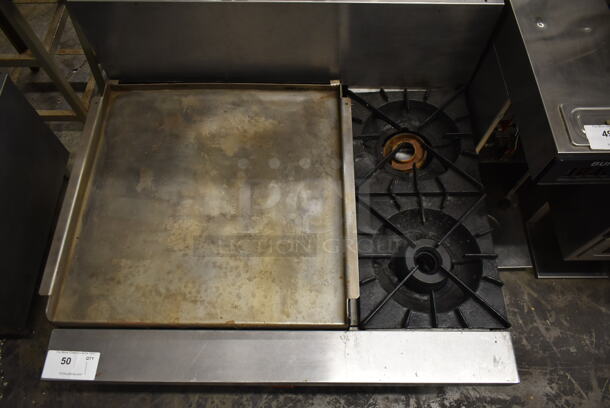 Stainless Steel Commercial Countertop Natural Gas Powered Flat Top Griddle w/ 2 Burners and Back Splash. - Image 3 of 5