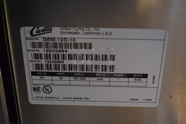 Curtis GEM-12D-10 Stainless Steel Commercial Countertop Coffee Machine w/ 2 Satellite Servers and 2 Metal Brew Baskets. 120/208-240 Volts, 1 Phase. 18x20x29 - Image 5 of 5