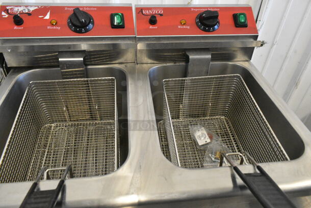 2023 Avantco 177F202 Stainless Steel Commercial Countertop Electric Powered 2 Bay Fryer w/ Lids and Metal Fry Baskets. 208-240 Volts, 1 Phase.
 - Image 6 of 10