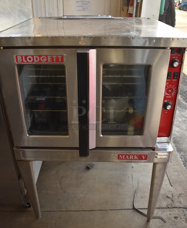 Blodgett Mark V Stainless Steel Commercial Electric Powered Full Size Convection Oven w/ View Through Doors, Metal Oven Racks and Thermostatic Controls on Metal Legs. 220-240 Volts, 1 Phase. 38x37x54 - Image 1 of 9