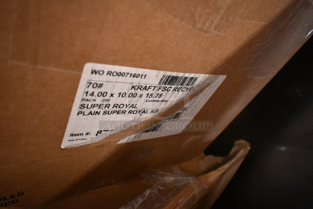 PALLET LOT of 25 BRAND NEW Boxes Including 500TO10103C3 Choice 10" x 10" x 3" Microwaveable 3-Compartment Black / Clear Plastic Hinged Container - 100/Case, 433BR141016C Choice 14" x 10" x 15 3/4" Natural Kraft Paper Customizable Shopping Bag with Handles - 200/Case, 795PTOKFT4 Choice Kraft Microwavable Folded Paper #4 Take-Out Container 7 7/8" x 5 1/2" x 3 1/2" - 160/Case, 4 Box 70204 Duro Husky Dubl Life 4 lb. Heavy Duty Brown Bag - 400/Bundle, 966TALLFLDN Choice Kraft Natural Tall-Fold 6" x 13" Dispenser Napkin - 8000/Case, 130HBKCUTTW Visions Individually Wrapped Black Heavy Weight Plastic Teaspoon - 1000/Case, 147RP10WH99 Visions Round Plates, 612LOB225LBC Choice 2.25 lb. Oblong Foil Take-Out Container with Board Lid - 250/Case, 394365L Noble Products Powder-Free Disposable Clear Vinyl Gloves for Foodservice - Large - 1000/Case, 600WS1548HD Regency 16 Gauge Stainless Steel 15" x 48" Heavy-Duty Solid Wall Shelf, 500CC9 Choice 9 oz. Clear PET Customizable Plastic Squat Cold Cup - 1000/Case, 21435CLRHPAM Cambro 35CLRHP150 H-Pan™ 1/3 Size Amber High Heat Plastic Colander Pan - 5" Deep, 500CC12 Choice Clear PET Customizable Plastic Cold Cup - 12 oz. - 1000/Case. 25 Times Your Bid! - Image 3 of 10