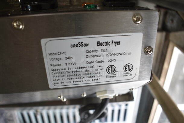 2022 Crosson CF-15 Stainless Steel Commercial Countertop Electric Powered Single Bay Fryer w/ Metal Fry Basket and Lid. 120 Volts, 1 Phase. - Image 5 of 5
