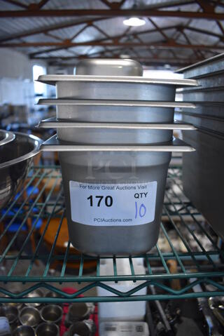 10 Stainless Steel 1/6 Size Drop In Bins. 1/6x6. 10 Times Your Bid!