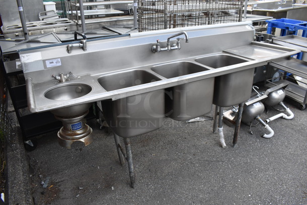 Stainless Steel Commercial 3 Bay Sink w/ Right Side Drain Board, Faucet and Handles. Bays 16x19x13. Drain Board 17x21x1 - Image 2 of 6