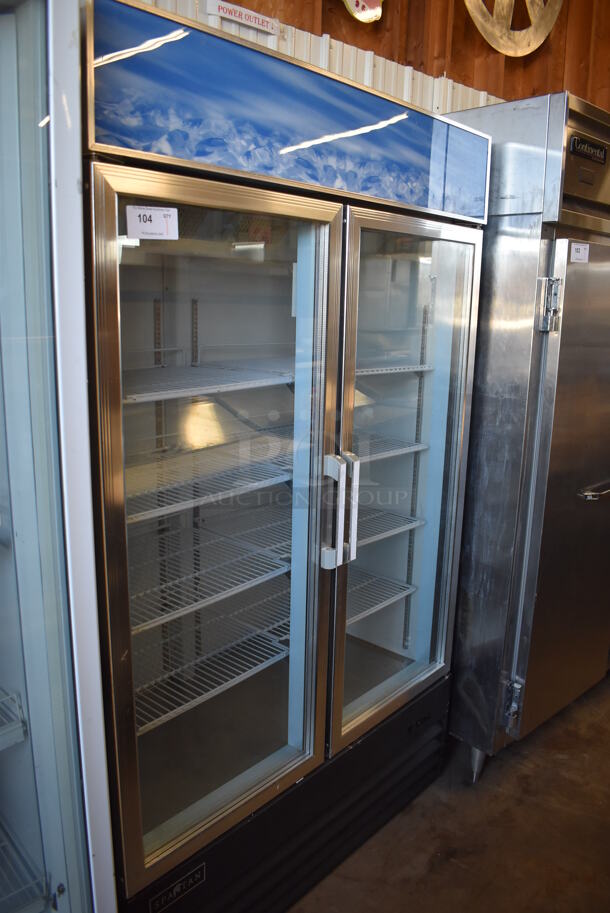 Spartan SGF-49 Metal Commercial 2 Door Reach In Freezer Merchandiser w/ Poly Coated Racks. 115 Volts, 1 Phase. Tested and Working!