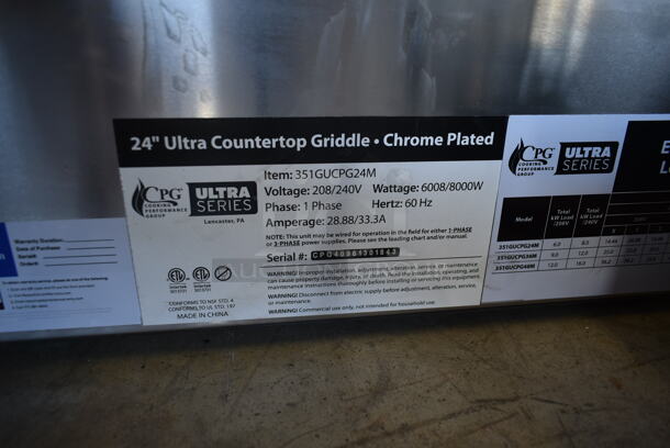 BRAND NEW SCRATCH AND DENT! Cooking Performance Group CPG 351GUCPG24M Stainless Steel Commercial Countertop Electric Powered Flat Top Griddle. 208/240 Volts, 1 Phase.  - Image 5 of 5