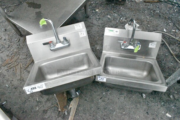 2 Stainless Steel Commercial Single Bay Wall Mount Sink w/ Faucet and Handles. 2 Times Your Bid! - Image 1 of 9
