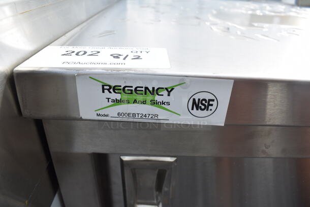 BRAND NEW SCRATCH AND DENT! Regency 600EBT2472R 24" x 72" 16 Gauge Type 304 Stainless Steel Enclosed Base Sliding Door Table with Drawers - Image 6 of 6
