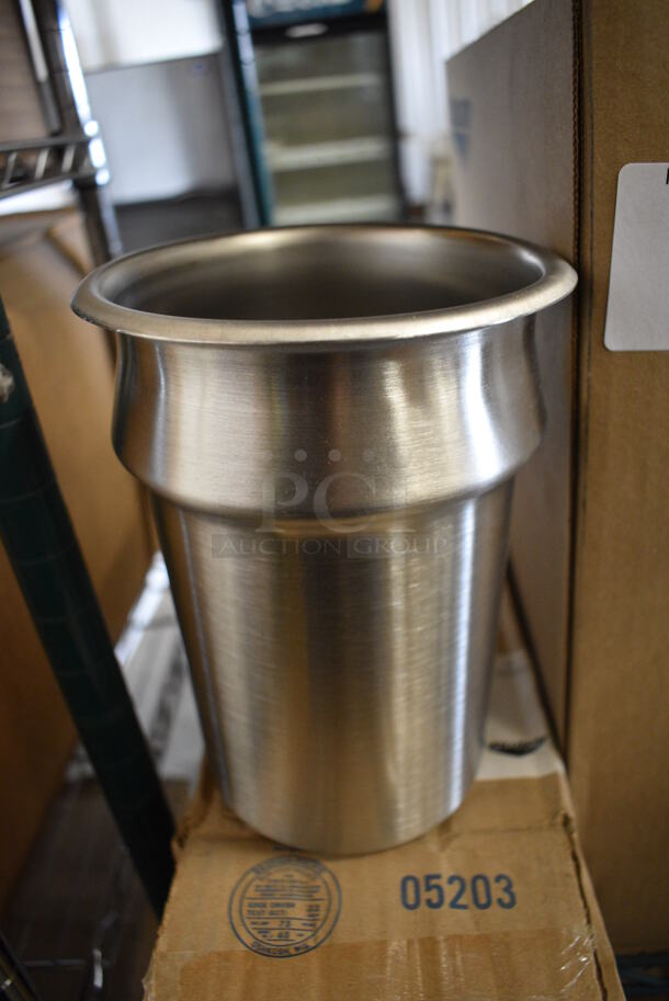 4 BRAND NEW IN BOX! Vollrath Stainless Steel Cylindrical Drop In Bins. 5.5x5.5x7.5. 4 Times Your Bid!
