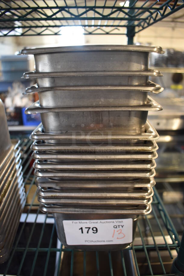 13 Stainless Steel 1/6 Size Drop In Bins. 1/6x4. 13 Times Your Bid!