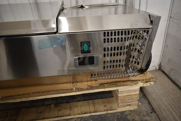 BRAND NEW SCRATCH AND DENT! Arctic Air ACP55 Stainless Steel Commercial Countertop Refrigerated Rail w/ Drop In Bins. Tested and Working! - Image 3 of 5