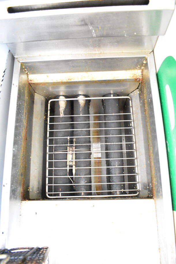 Stainless Steel Commercial Floor Style Natural Gas Powered Deep Fat Fryer w/ 2 Metal Fry Baskets.  - Image 3 of 6