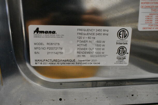 2021 Amana RCS10TS Stainless Steel Commercial Countertop Microwave Oven. 120 Volts, 1 Phase.  - Image 4 of 5