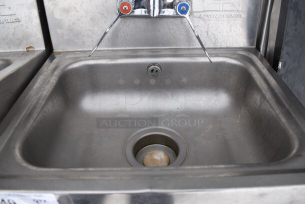 Advance Tabco Stainless Steel Commercial Single Bay Wall Mount Sink w/ Faucet and Handles. 17x16x38 - Image 6 of 6