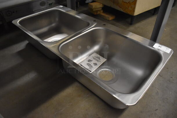 Advance Tabco Stainless Steel 2 Bay Drop In Sink. 45x21x8. Bays 20x16x8