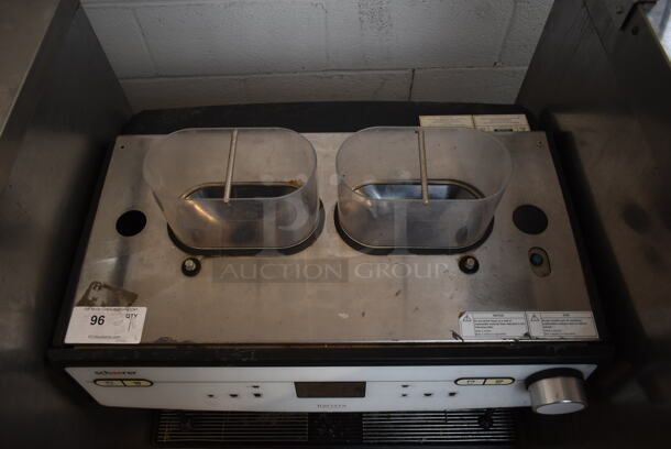 2018 Schaerer Barista Stainless Steel Commercial Countertop 2 Group Espresso Machine w/ 2 Steam Wands and 2 Hoppers. Missing Hopper Lids. 208/240 Volts, 1 Phase.
 - Image 2 of 5