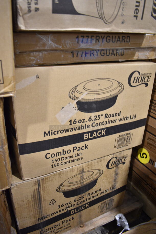 PALLET LOT of 29 BRAND NEW Boxes Including 2 Box Avantco 177FRYGUARD 18 Gauge Stainless Steel Splash Guard for FF and EF Series - 20 1/2" x 18", 2 Box 129MCR16B Choice 16 oz. Black 6 1/4" Round Microwavable Heavy Weight Container with Lid - 150/Case, 128HD16COMBO OneUp by Choice Kraft 2-Ply Wide Interfold 6 1/2" x 8 1/2" Dispenser Napkin - 6000/Case, 500TO883C3 Choice 8" x 8" x 3" Microwaveable 3-Compartment Black / Clear Plastic Hinged Container - 100/Case, 2 Box 500TO993 Choice 9" x 9" x 3" Microwavable 1-Compartment Black / Clear Plastic Hinged Container - 100/Case, 21480CWCCL Cambro 80CWC135 Camwear 1/8 Size Clear Polycarbonate Flat Lid, 2 Box 760SOUP8KFT EcoChoice 8 oz. Kraft Paper Food Cup with Vented Lid - 250/Case, 2 Box 50020C Choice 20 oz. Coffee Print Poly Paper Hot Cup - 600/Case, 3 Box 5014455HVY Lavex Hercules 56 Gallon 2 Mil 44" x 55" Low Density Heavy-Duty BlackCan Liner / Trash Bag - 50/Case, 130HCUTKWR Visions Individually Wrapped White Heavy Weight Plastic Knife - 1000/Case, Fineline 42RCL2432 Conserveware PETE Dome Lid for 24/32 oz. Rectangular Bowls - 300/Case, 130WSPOON Choice Medium Weight White Plastic Teaspoon - 1000/Case, 760BB12 Carnival King 12 oz. Clear Plastic Banana Split Boat - 500/Case, Bar Height Stool. 29 Times Your Bid! - Image 2 of 12