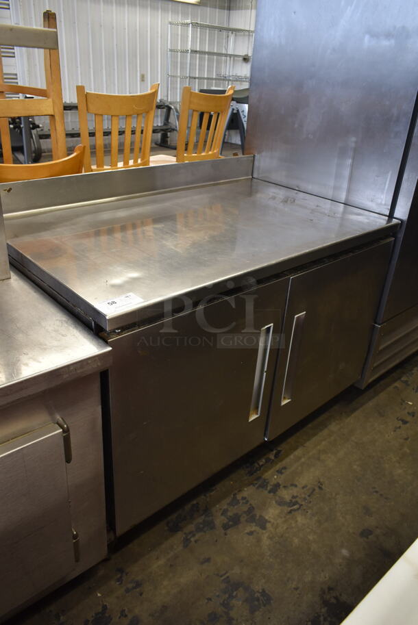Stainless Steel Commercial 2 Door Work Top Cooler w/ Back Splash on Commercial Casters. Tested and Working! - Image 1 of 6