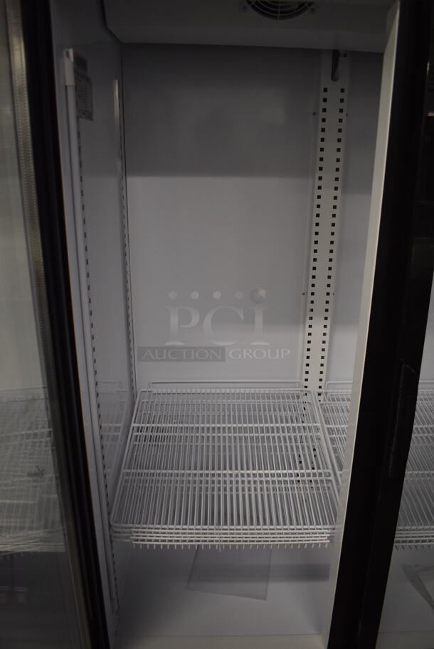 BRAND NEW SCRATCH AND DENT! KoolMore MDR-2GD-42C Metal Commercial 2 Door Reach In Cooler Merchandiser w/ Poly Coated Racks. Right Top Door Hinge Is Broken. 115 Volts, 1 Phase. 47x29x80. Tested and Working! - Image 5 of 7