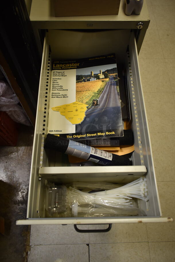 Hon Tan Metal 2 Drawer Filing Cabinet w/ Contents. (dish room) - Image 4 of 5