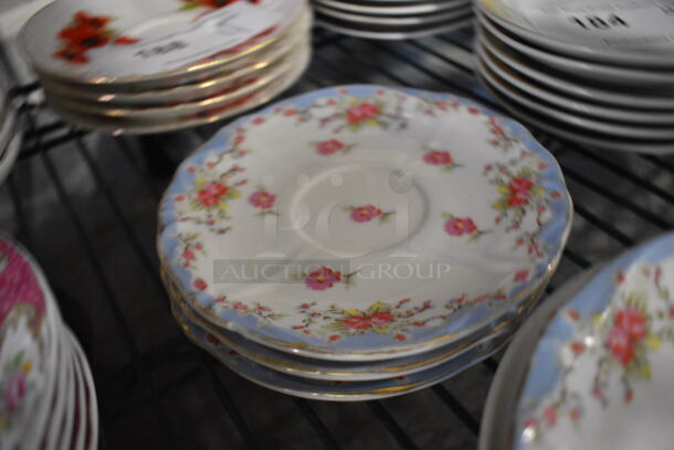 4 White Ceramic Saucers w/ Blue Rim and Floral Pattern. 6x6x1. 4 Times Your Bid! - Image 2 of 3