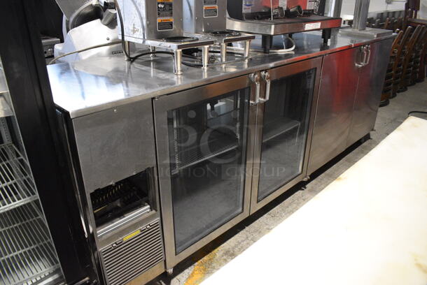 Glastender Model PT108-L6-XSH(LRLR/LRLR) Stainless Steel Commercial Double Sided 4 Door Cooler w/ Two 2 Tap Beer Towers, 2 Couplers and 4 View Through Doors. 115 Volts, 1 Phase. 108x28x56. Tested and Working! - Image 3 of 12