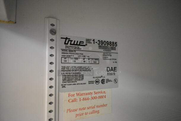 2014 True GDM-72 Metal Commercial 3 Door Reach In Cooler Merchandiser w/ Poly Coated Racks. 115 Volts, 1 Phase. Tested and Working! - Image 6 of 6