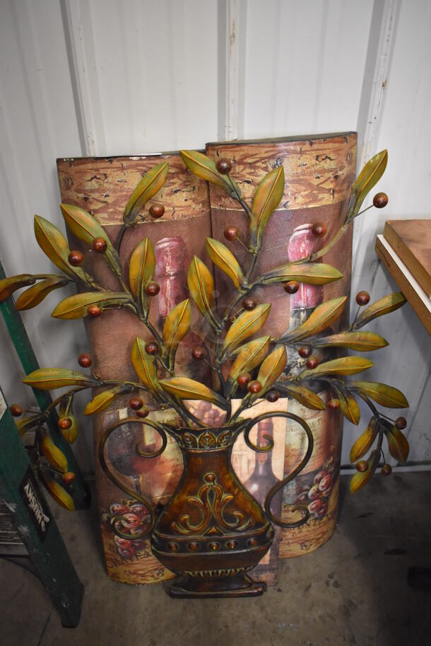 ALL ONE MONEY! Lot of 4 Decorative Items; Metal Leaves in Vase and 3 Pictures. includes 31x2x36 - Image 1 of 4