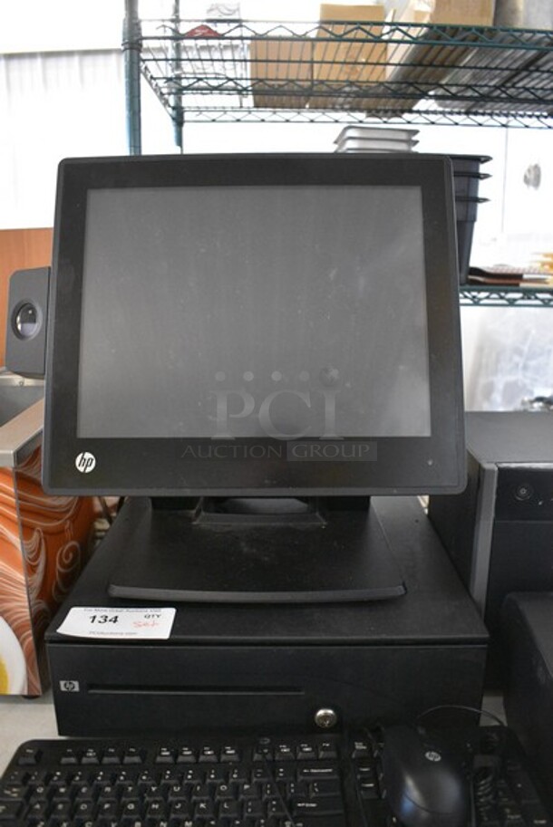 ALL ONE MONEY! Lot of 15" HP POS Monitor, HP UPS T750 Tower,  Epson Model M244A Receipt Printer, HP Metal Cash Drawer, Keyboard and Mouse. - Image 6 of 9