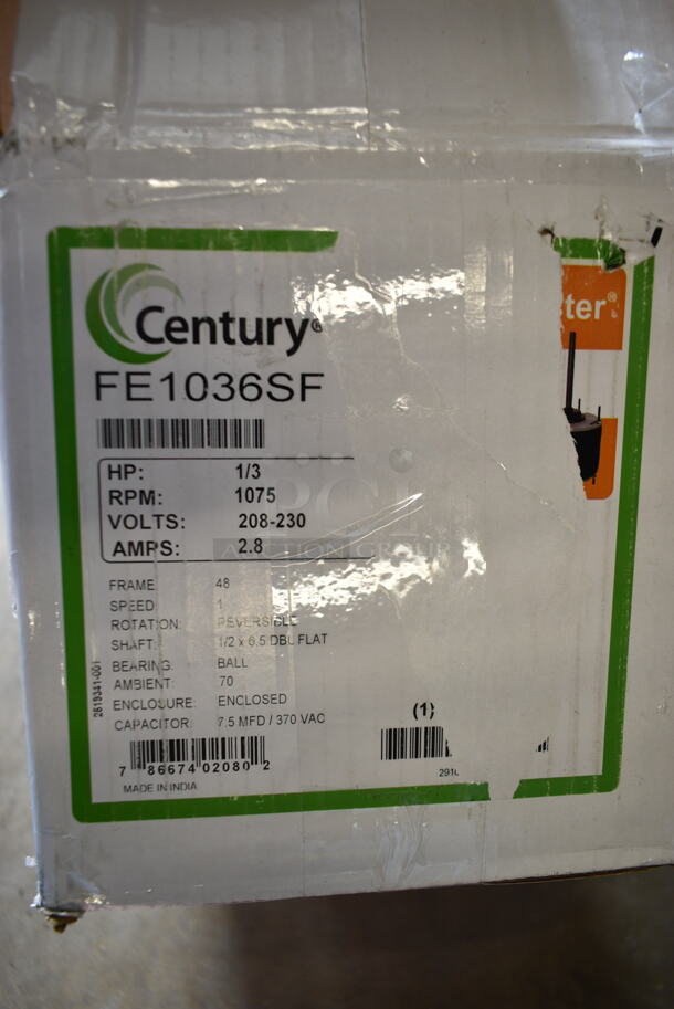 BRAND NEW SCRATCH AND DENT! Century FE1036SF 5-5/8" 1-Speed Outdoor Ball Bearing PSC Motor. 208-230 Volts, 1/3 Phase.  - Image 3 of 3
