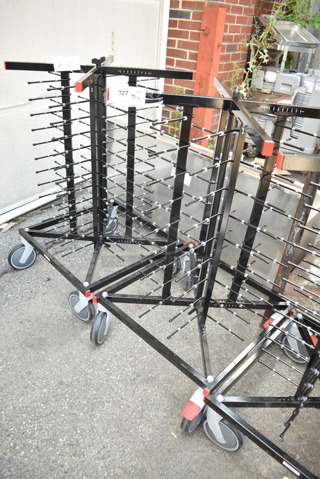2 BRAND NEW SCRATCH AND DENT! Jack Stack Black Metal Drying Racks on Commercial Casters. 2 Times  Your Bid!