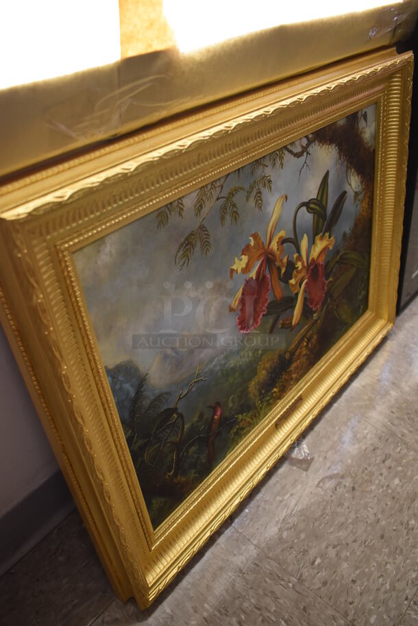 Framed Canvas Painting Reproduction of Orchid and Hummingbird by Martin Heade From Art Dealer Ed Mero! - Image 5 of 7
