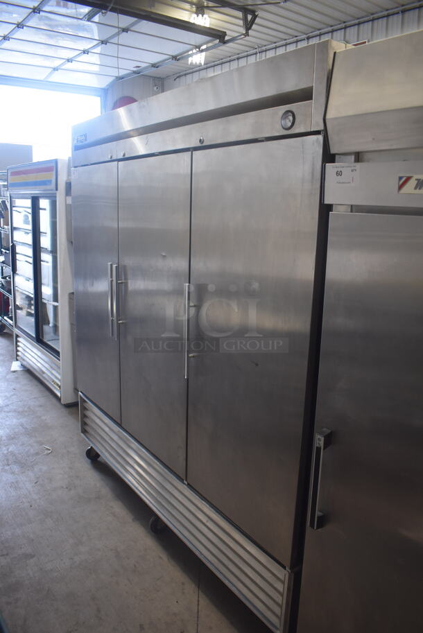 True T-72 3 Door Stainless Steel Cooler w/ Shelves On Commercial Casters. 115 Volt 1 Phase. Tested and Working! - Image 2 of 8