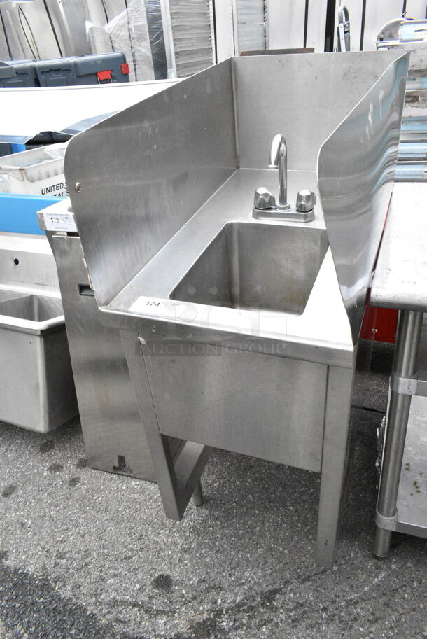 Stainless Steel Commercial Single Bay Sink w/ Faucet, Handles and Side Splash Guards. Bay 10x14x10 - Image 1 of 3