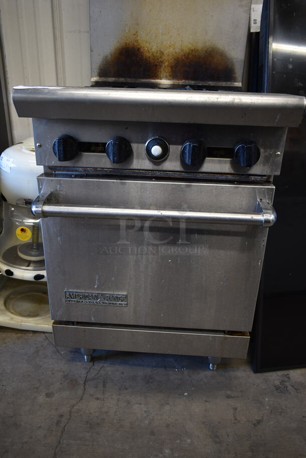 American Range AR-4 Stainless Steel Commercial Natural Gas Powered 4 Burner Range w/ Oven and Back Splash.  - Image 3 of 6