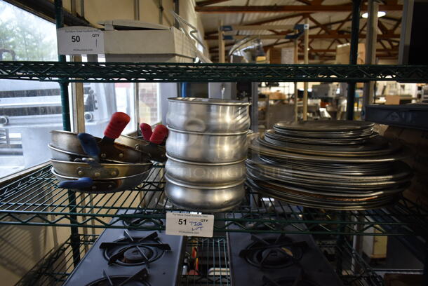 ALL ONE MONEY! Tier Lot of Various Items Including Round Metal Baking Pans, Skillets and Round Metal Baking Sheets. - Image 1 of 4