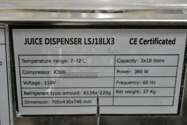 LSJ18LX3 Stainless Steel Commercial Countertop 3 Hopper Refrigerated Beverage Machine. 110 Volts, 1 Phase. Tested and Working! - Image 4 of 4