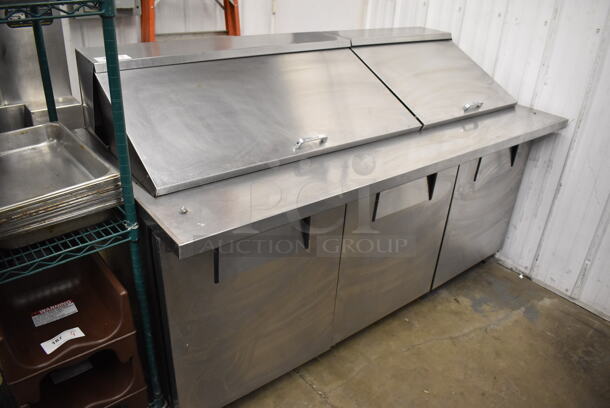 2013 True TSSU-72-30M-B-ST Stainless Steel Commercial Sandwich Salad Prep Table Bain Marie Mega Top on Commercial Casters. 115 Volts, 1 Phase. 72x34x44. Tested and Working!