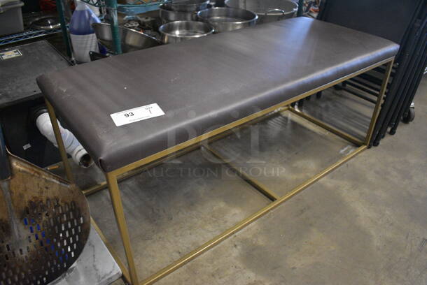 Brown Cushioned Bench on Gold Colored Metal Frame. 44x18x18