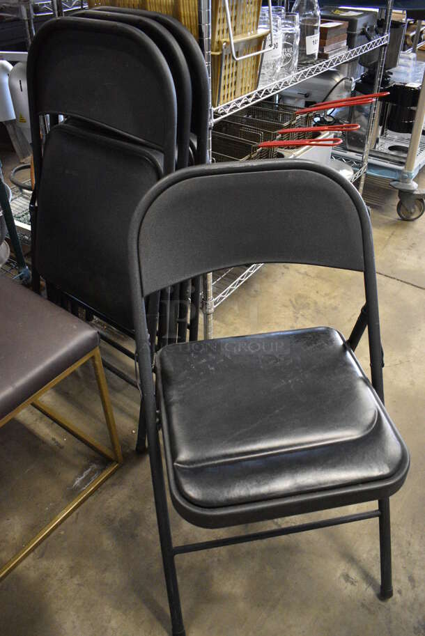 4 Black Metal Folding Chairs w/ Black Seat Cushion. 20x2x34. 4 Times Your Bid! - Image 2 of 3