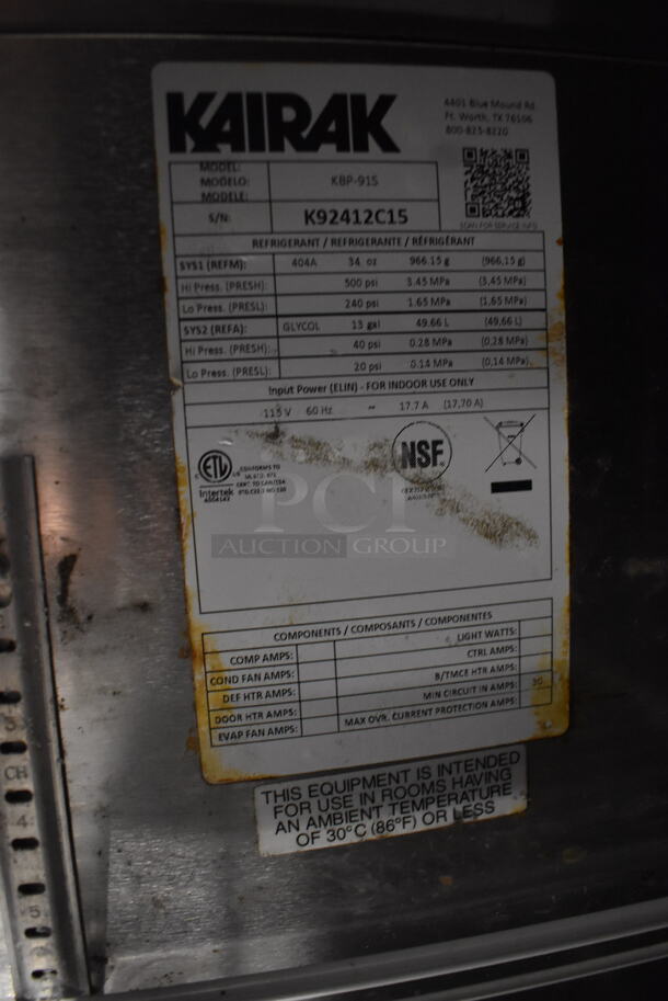 Kairak KBP-915 Sandwich Prep Table With 3 Door Refrigerated Base and Polycoated Racks on Commercial Casters. 115V. Can't Test Due To Cut Cord - Image 8 of 8