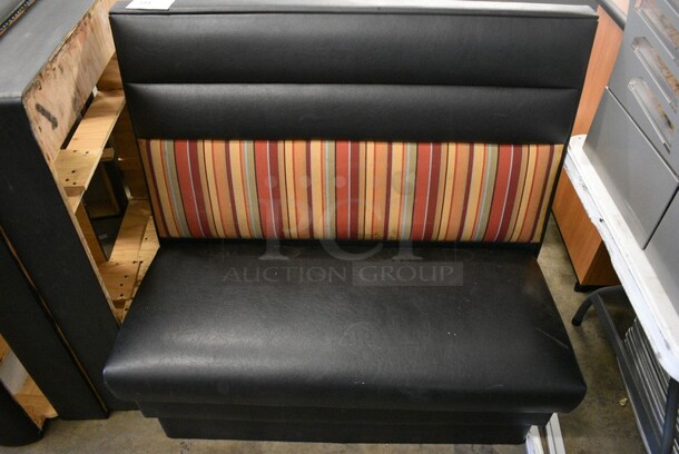 5 Double Sided Wooden Booths With A Black and Striped Color Cushioned Seat And Back. 44x48x42. 5 Times Your Bid!