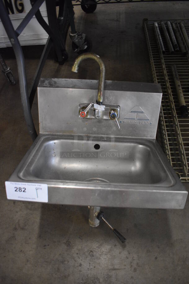 Advance Tabco Stainless Steel Commercial Single Bay Wall Mount Sink w/ Faucet and Handles. 17.5x15x21 - Image 1 of 5