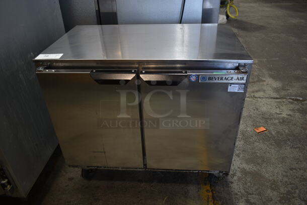 Beverage Air UCR34Y Stainless Steel Commercial 2 Door Undercounter Cooler on Commercial Casters. 115 Volts, 1 Phase. Tested and Working!