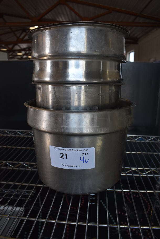 4 Various Stainless Steel Cylindrical Drop In Bins w/ 1 Lid. Includes 9.5x9.5x8. 4 Times Your Bid! - Image 1 of 4